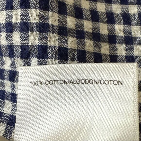 Anne Klein Gingham Button Down Sharkbite Tunic Blouse Navy White Size 0X - Picture 12 of 13